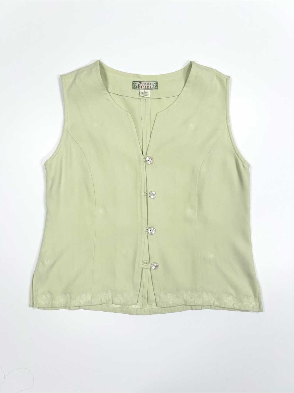 Vintage Tommy Bahama Silk Sleeveless Top Womens Small Abalone Button Front Resor